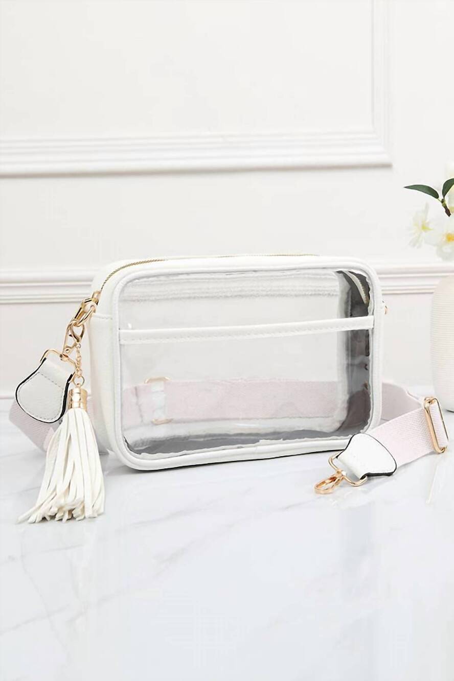 NEW HANA women's clear crossbody camera bag in white trim